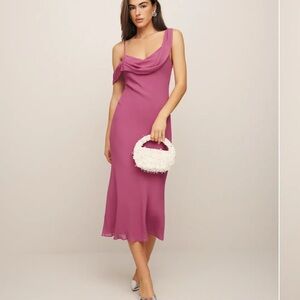 Reformation Raspberry Pink Asymmetric Cowl Midi Dress
